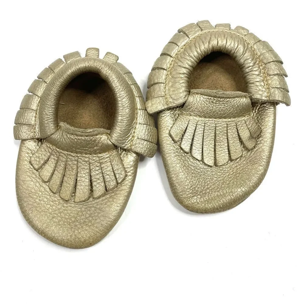 3/$15 Gold Leather Baby Mocassins
